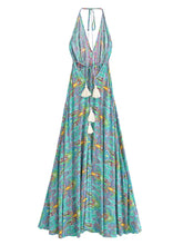 Load image into Gallery viewer, Wild Floral ,Backless Sexy Maxi Dress , High-Low Tassel Strapless Boho Dress
