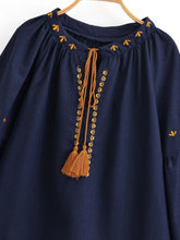 Load image into Gallery viewer, Lantern Sleeve , Floral Embroidered Linen Cotton Blouse,Loose Boho Shirt
