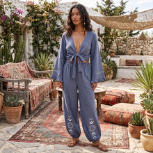 Load image into Gallery viewer, Sun Moon Embroidery Cotton Linen Bohemian Outfits
