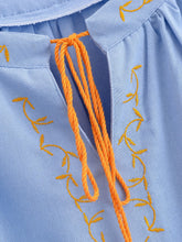 Load image into Gallery viewer, Bird Floral Embroidered ,Linen Cotton Blouse ,Lace-up Tassel Boho Shirt
