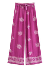 Load image into Gallery viewer, Purple Floral , Wide Leg Pants with Pockets ,Vacation Boho Pant
