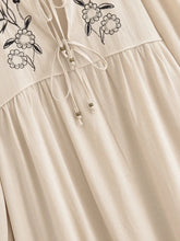 Load image into Gallery viewer, Linen Cotton,Wild Floral Embroidery , Lace-up Tassel Maxi Boho Dress
