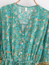 Load image into Gallery viewer, Green Floral Print ,Bohemian Mini Dress,Boho Dress

