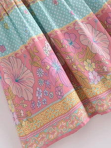 Blue Floral Print ,Beach Bohemian Skirt,Boho Skirts