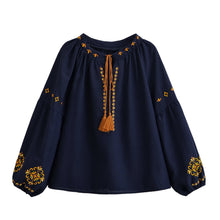 Load image into Gallery viewer, Lantern Sleeve , Floral Embroidered Linen Cotton Blouse,Loose Boho Shirt
