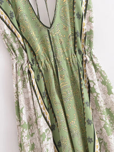 Floral Print ,Backless Sexy Maxi Dres,Vacation Boho Dress