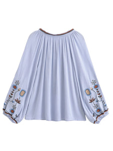 Floral Embroidery, Linen Cotton Shirts ,Boho Blusas
