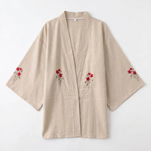 Load image into Gallery viewer, Bohemian Floral Embroidery Cotton Linen Kimono Cardigan
