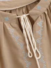 Load image into Gallery viewer, Geometry Embroidered ,Linen Cotton ,Lace-up Tassel Boho Shirt
