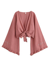 Load image into Gallery viewer, Star Moon Embroidery Short Bohemian Kimono Ruffles Flare Sleeves
