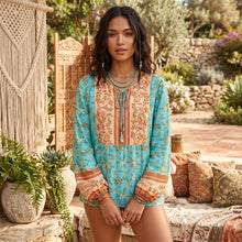 Load image into Gallery viewer, Green Floral Print,Bohemian Blouse ,Boho Shirt

