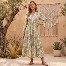 Load image into Gallery viewer, Lantern Sleeve Tiered A-Line Robe Autumn Holiday Vacation Maxi Dress
