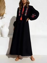 Load image into Gallery viewer, Retro Floral Emberoidery ,Lantern Sleeve Maxi Dress, Boho Dress
