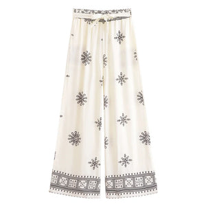Purple Floral , Wide Leg Pants with Pockets ,Vacation Boho Pant