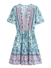 Load image into Gallery viewer, Wild Floral Print, Summer Bohemian Mini Dress,Vacation Boho Dress
