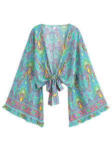 Wild Floral Print ,Short Kimono ,Bikini Cover-ups