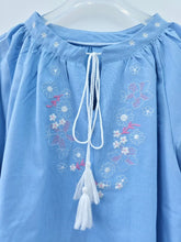 Load image into Gallery viewer, Retro Floral Embroidered ,Linen Cotton Blouse ,Lace-up Tassel Boho Shirts
