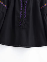 Load image into Gallery viewer, Geometry Embroidered ,Linen Cotton ,Lace-up Tassel Boho Shirt
