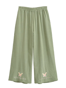 Floral Butterfly Embroidery ,Bohemian Wide Leg Pants ,Boho Trousers