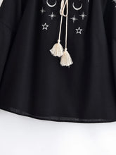 Load image into Gallery viewer, Star Embroidered, Linen Cotton Blouse ,Lace-up Tassel Boho Shirt
