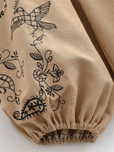 Load image into Gallery viewer, Bird Floral Embroidered ,Linen Cotton Blouse ,Lace-up Tassel Boho Shirt
