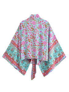 Vintage Floral Print ,Beach Summer Kimono , Boho Cover-ups