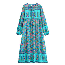 Load image into Gallery viewer, Peacock Green Floral ,Beach Bohemian Maxi Dress,Holiday Boho Dress
