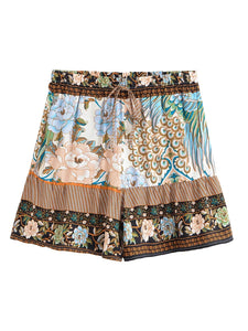 Peacock Floral ,Bohemian Short with Pockets ,Boho Shorts