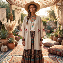 Load image into Gallery viewer, Bohemian Floral Embroidery Cotton Linen Kimono Cardigan
