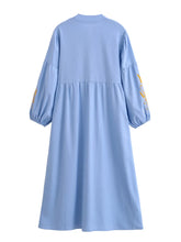 Load image into Gallery viewer, Retro Linen Cotton,Wheat Emberoidery, Lantern Sleeve Boho Maxi Dress
