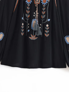 Floral Embroidery, Linen Cotton Shirts ,Boho Blusas