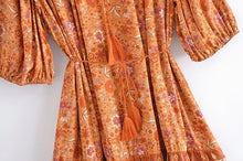 Load image into Gallery viewer, Mini Dress, Boho Dress,Brown Floral Print
