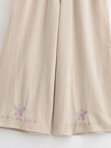Floral Butterfly Embroidery ,Bohemian Wide Leg Pants ,Boho Trousers