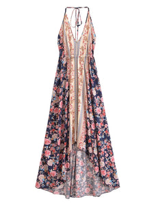Wild Floral ,Open Back,Strapless Boho Dress