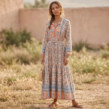 Load image into Gallery viewer, Elegant Lace-up Tassel Wild Floral Print Beach Bohemian Maxi Dress
