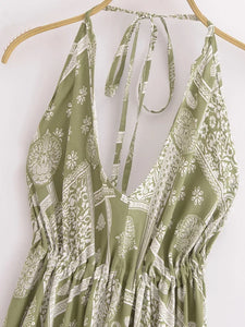 Floral Print ,Backless Sexy Beach Bohemian Dress,, High-Low Boho Dress