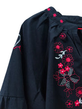 Load image into Gallery viewer, Retro Floral Embroidered ,Linen Cotton Blouse ,Lace-up Tassel Boho Shirts
