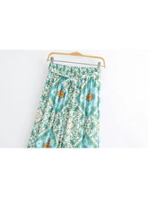 Load image into Gallery viewer, Green Floral Print Bohemian Wide Leg Pants Boho Trousers
