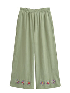 Wild Floral Embroidery ,Bohemian Wide Leg Pants,Boho Trousers