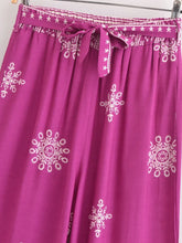 Load image into Gallery viewer, Purple Floral , Wide Leg Pants with Pockets ,Vacation Boho Pant
