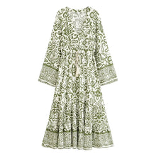 Load image into Gallery viewer, Ethnic Floral Long Sleeve Tassel Rayon Beach Bohemian maxi Dress
