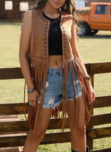 Load image into Gallery viewer, Sleeveless Fringe Waistcoat ,Cowgirl Tassel Vest ,Faux Suede Rivets
