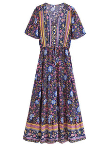 Green Floral Print ,Bohemian Maxi Dress,Boho Dress