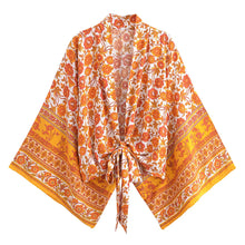 Load image into Gallery viewer, Bohemian Kimono, Boho Bikini Cover-ups,Black Floral Print
