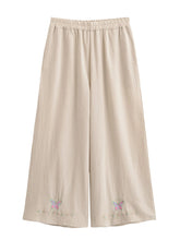 Load image into Gallery viewer, Floral Butterfly Embroidery ,Bohemian Wide Leg Pants ,Boho Trousers
