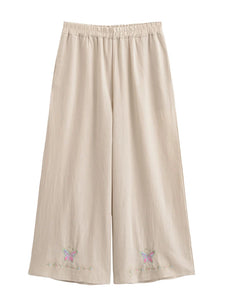 Floral Butterfly Embroidery ,Bohemian Wide Leg Pants ,Boho Trousers