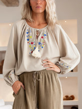 Load image into Gallery viewer, Floral Embroidery, Linen Cotton Blouse, Boho Shirts
