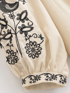 Floral Embroidery, Linen Cotton  Shirts ,Boho Shirt
