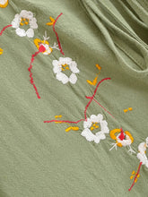 Load image into Gallery viewer, Linen Cotton,Wild Floral Embroidery , Lace-up Tassel Maxi Boho Dress
