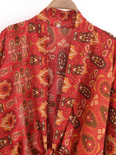 Load image into Gallery viewer, Bohemian Kimono, Boho Bikini Cover-ups,Red Floral
